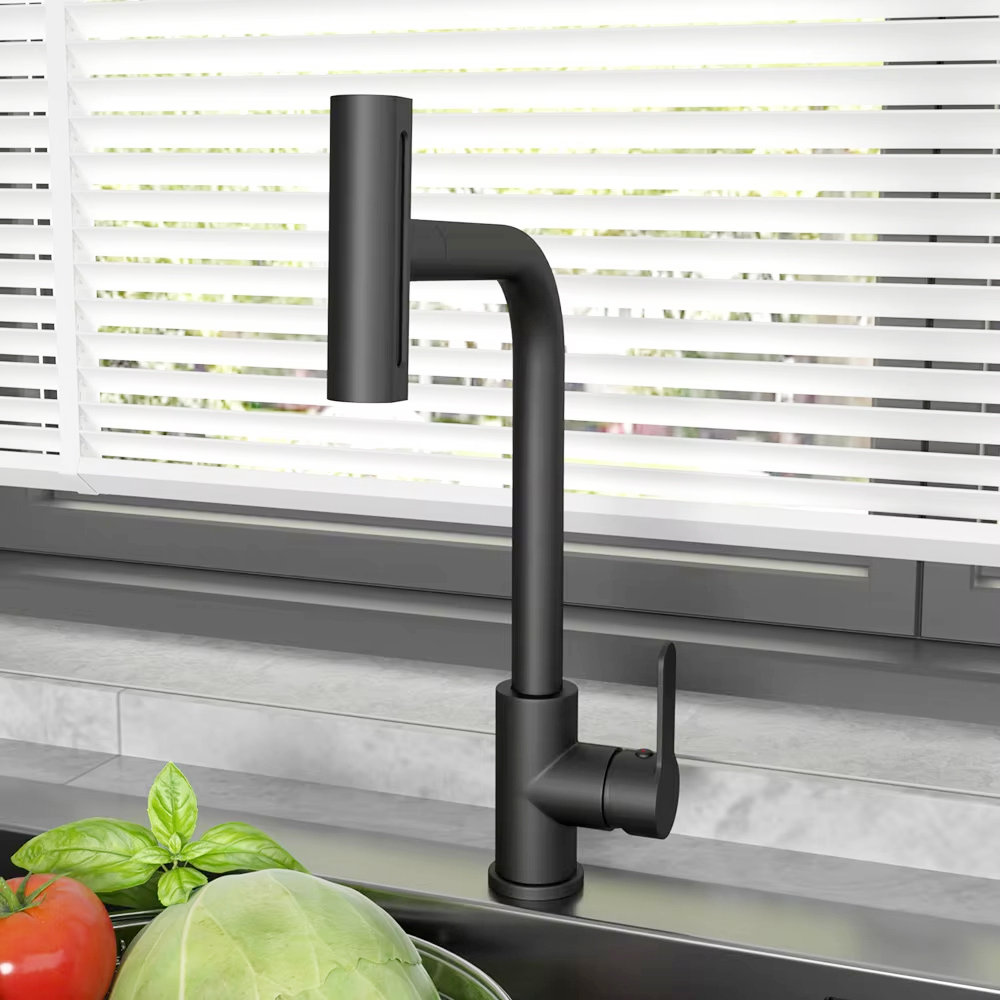 Commercial Kitchen Mixer Tap - Robinet d'évier de cuisine extractible noir,