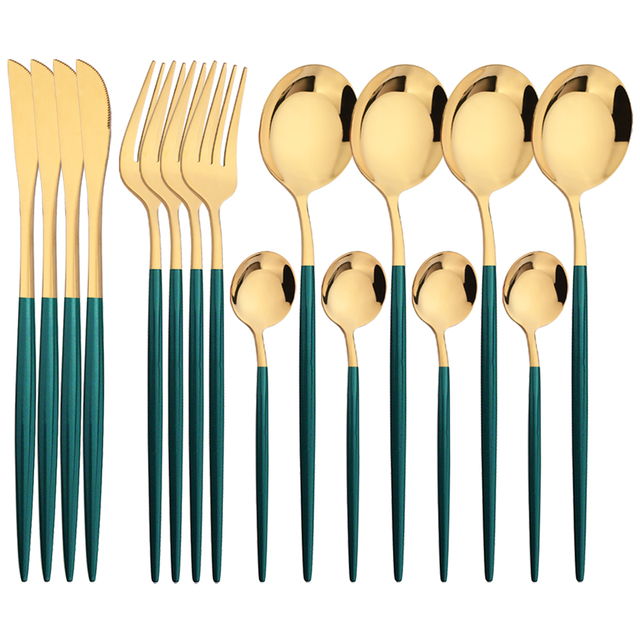 Commercial Kitchen Knife Set - 16 pièces vert or vaisselle en